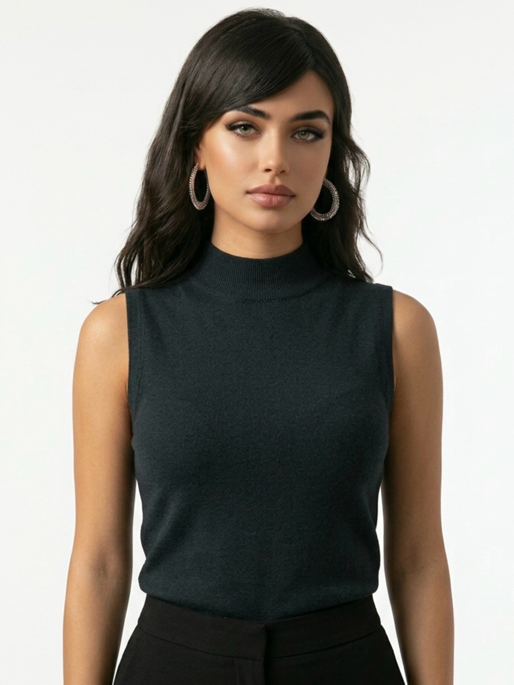 Nine West Black Mock-Neck Sleeveless Tank